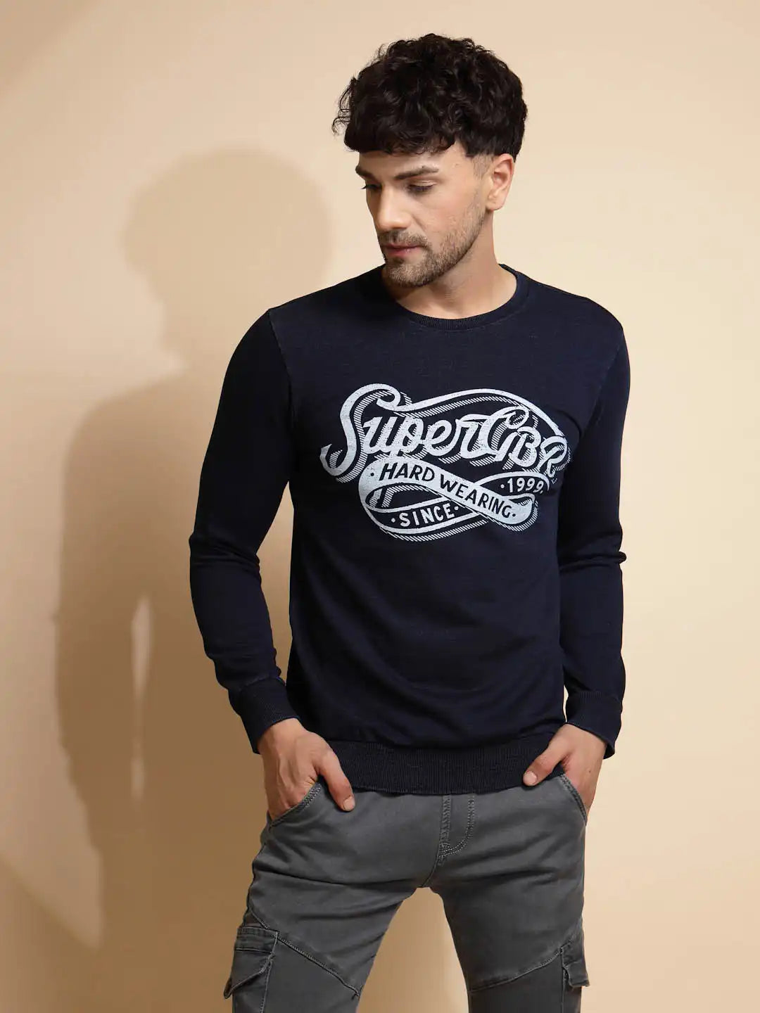 Blue Solid Full Sleeve Hosiery Sweatshirt