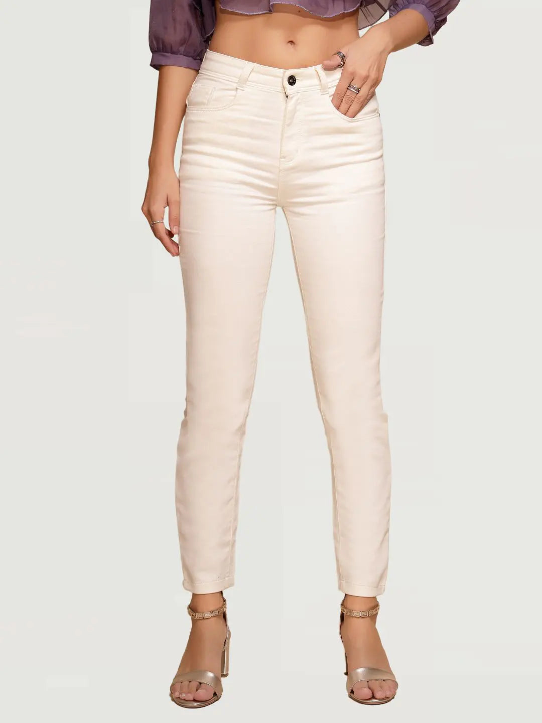 White  High Rise Slim Fit Jeans