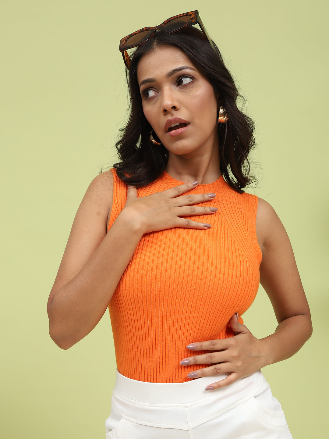 Orange Sleeveless Crew Neck Knit Skivvy - Global Republic