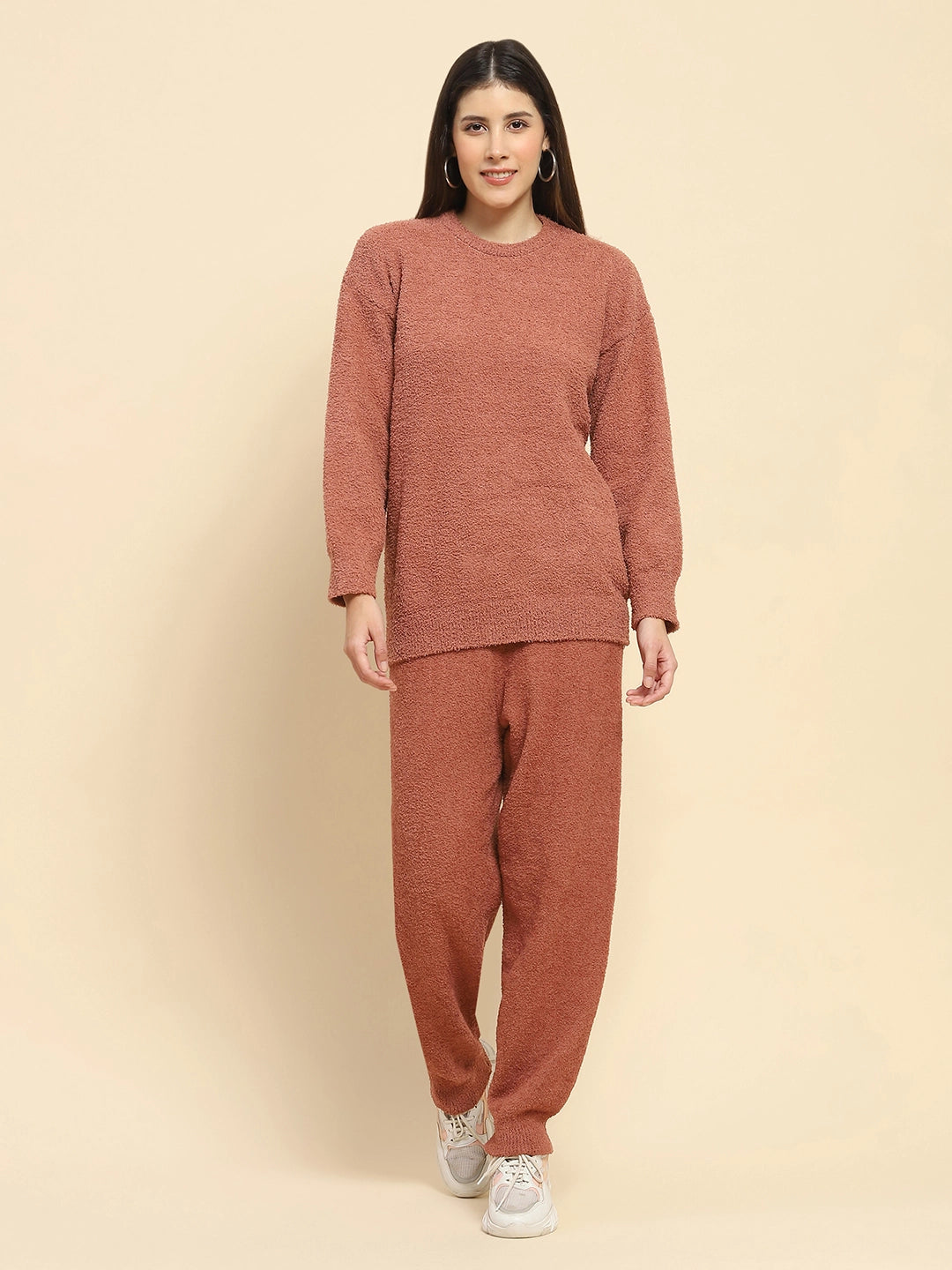 Brown Poly Blend Winter Loungewear