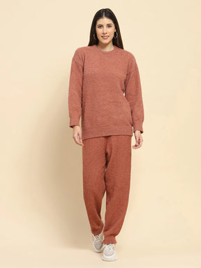 Brown Poly Blend Winter Loungewear