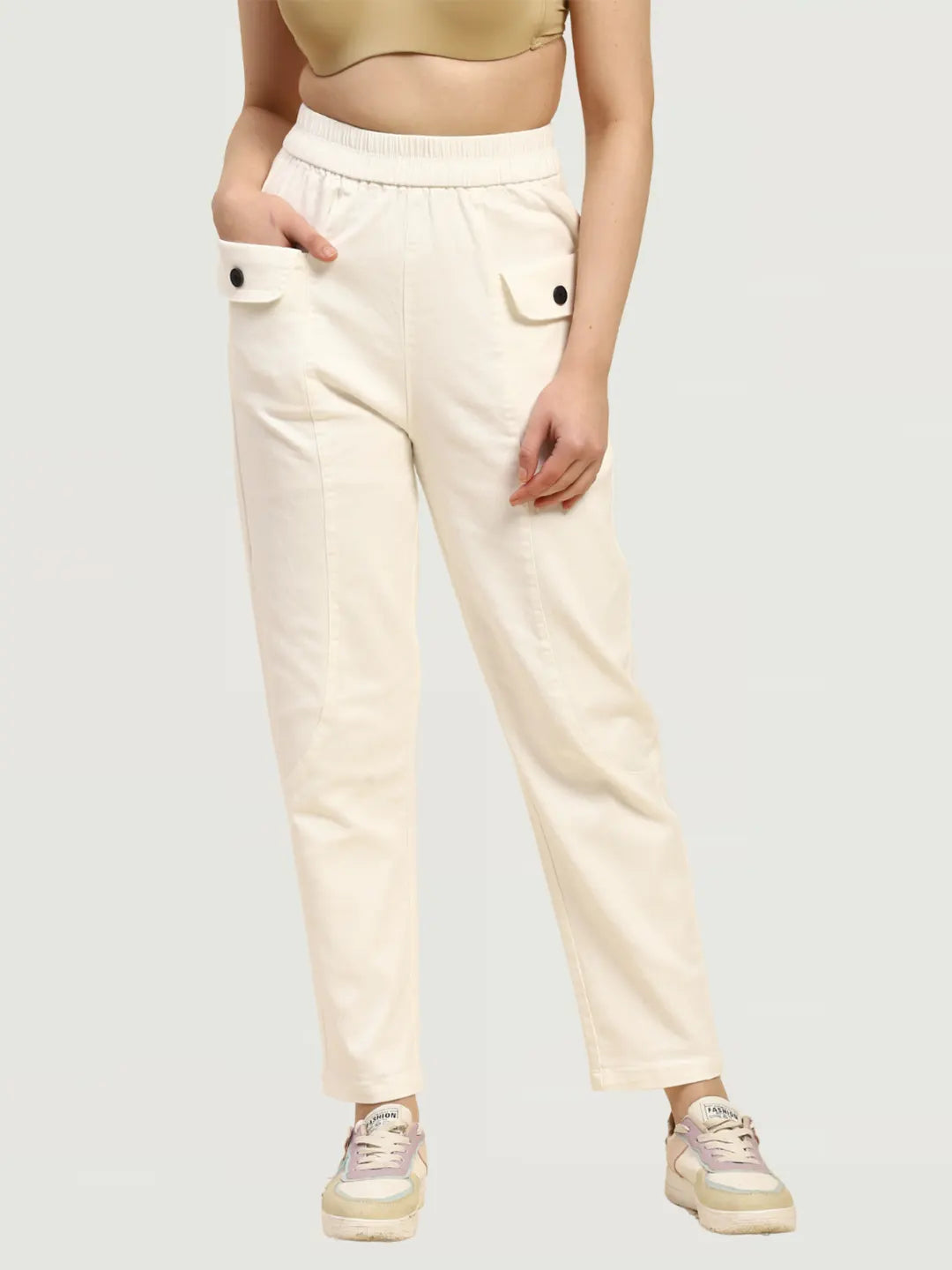 White Cotton Regular Fit Trouser