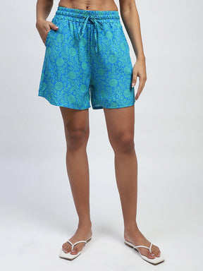 Blue Rayon Floral Print Nightsuit
