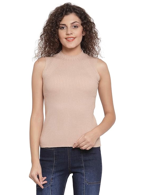 Beige Stretchable Knit Skivvy Top