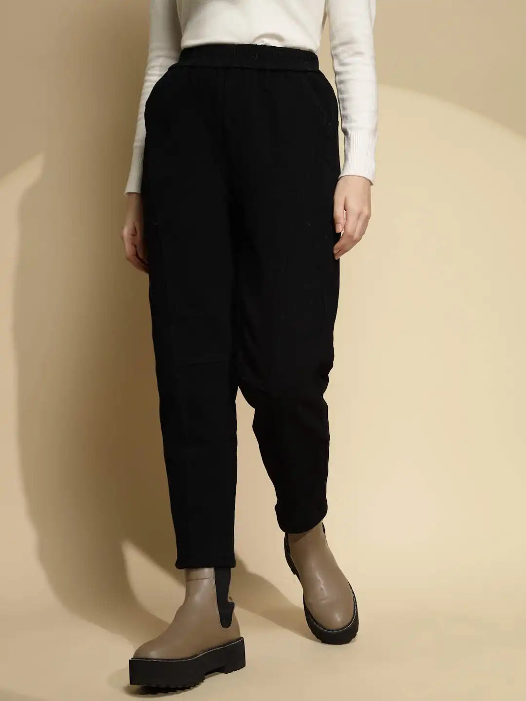 Black Cotton Ankle Length Trouser - Global Republic