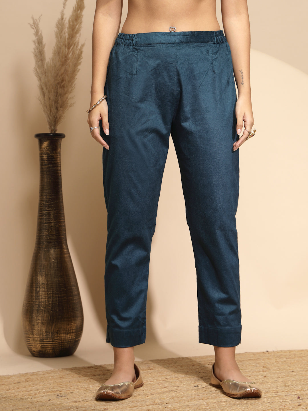 Blue Wool Blend Solid Pant - Global Republic