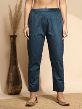 Blue Solid Woolen Blend High Rise Regular fit Pants For Women