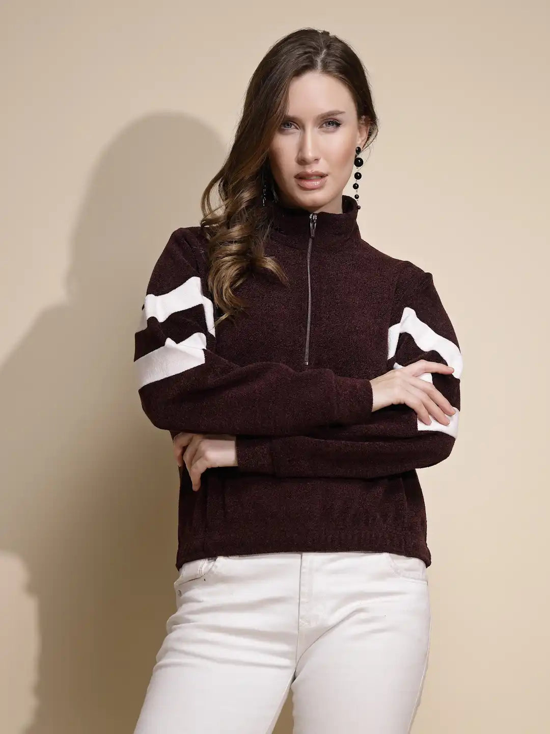 Wine Batwing Polyester Sweatshirt