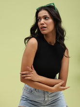 Black Stretchable Knit Skivvy Top