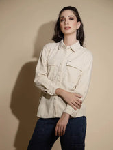 Beige Solid Full Sleeve Collared Neck Cotton Shirt