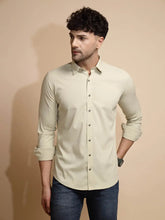 Off White Solid Full Sleeve Collared Neck Polyester Blend Shirt