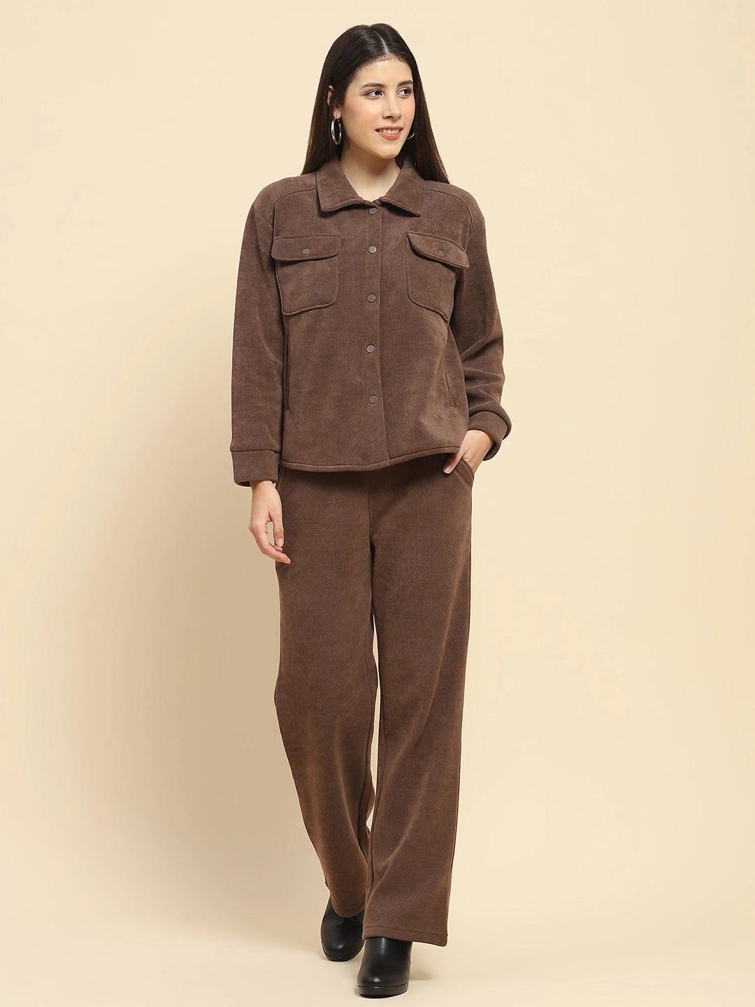 Brown Poly Blend Co-Ord Set
