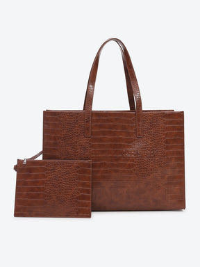 Brown Textured Oversized Tote Bag - Global Republic