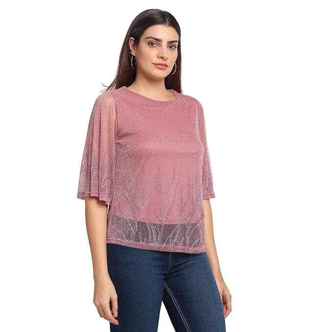 Women Pink Round Neck Solid Top