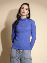 Blue Solid Full Sleeve Turtle Neck Knitted Skeevi