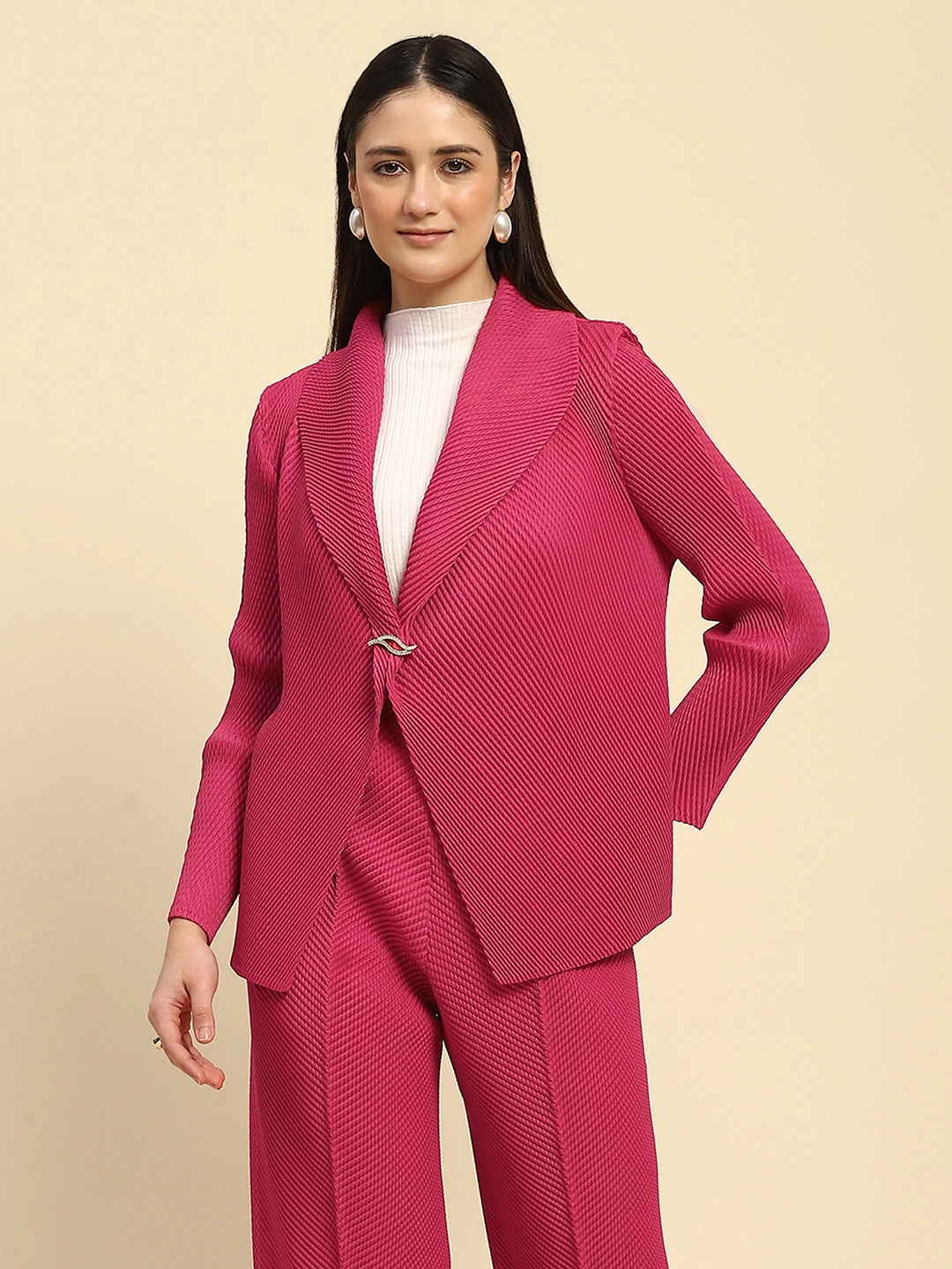 Hot Pink Poly Blend Co-ord Set