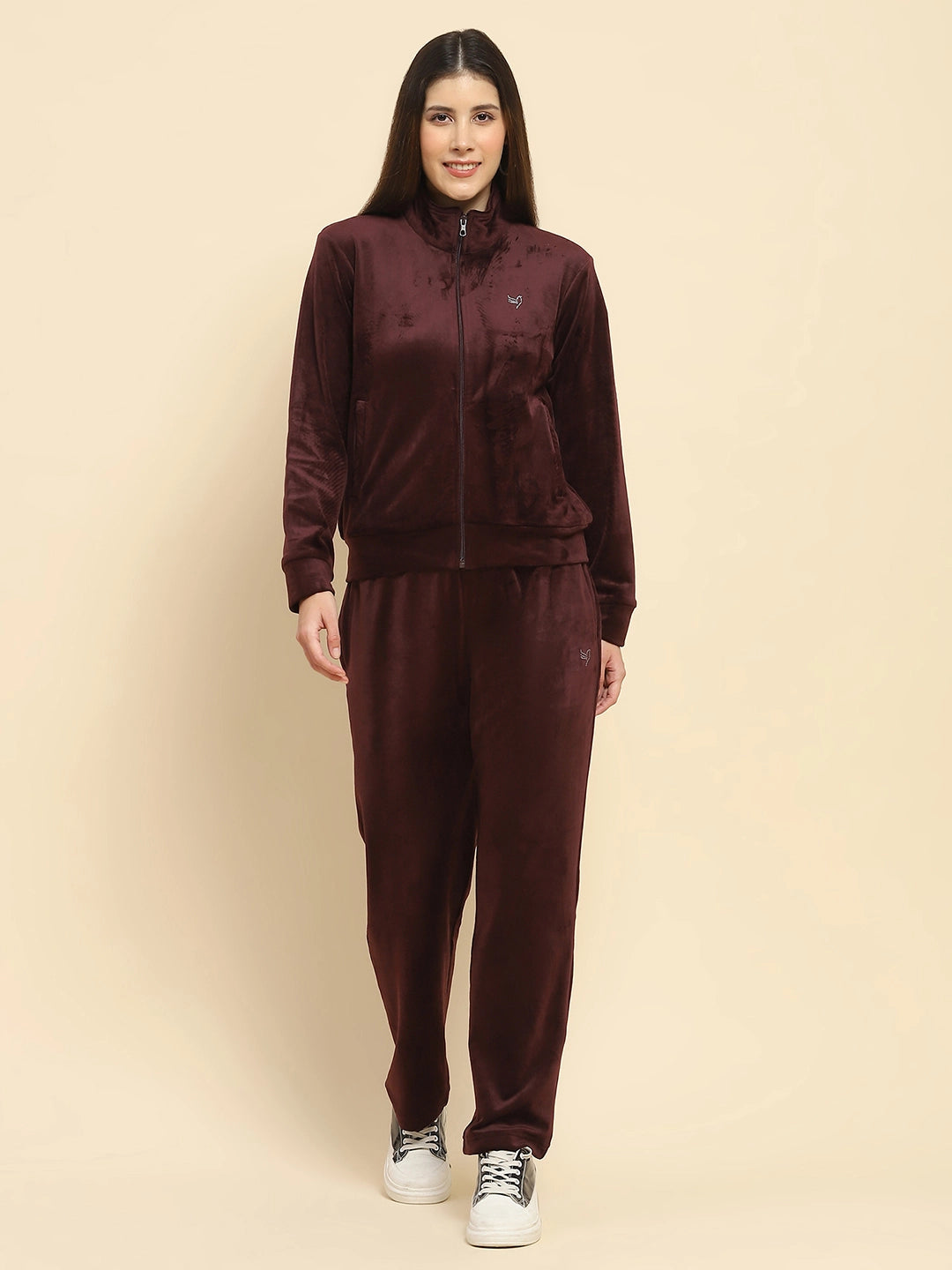 Burgundy Velvet Relaxed Winter Nightsuit - Global Republic