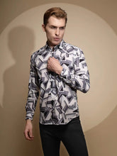 Black & White Abstract Print Full Sleeve Satin Lycra Shirt