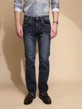Blue Solid Mid Rise Straight Cotton Blend Jeans