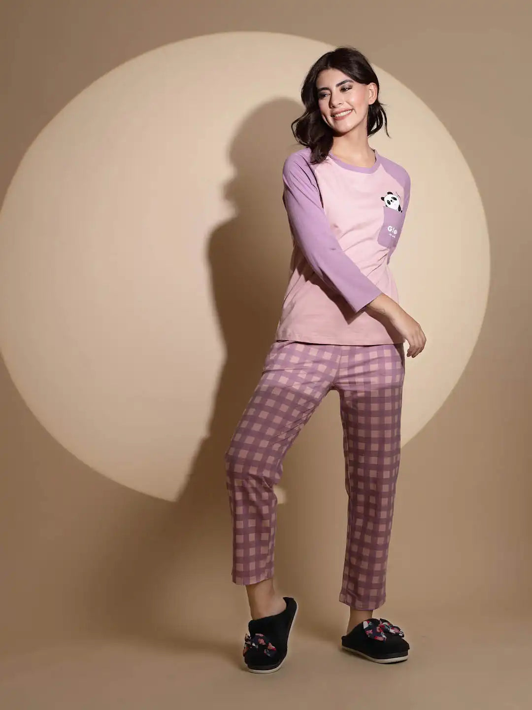 Purple Hosiery Solid Top & Pyjama Night Suit Set - Global Republic