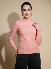 Peach Self Design Knitted Pullover