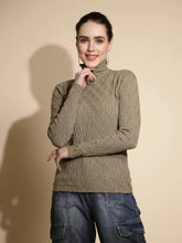 Brown Solid Full Sleeve Turtle Neck Knitted Skeevi