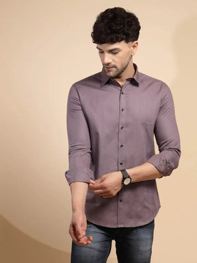 Purple Solid Full Sleeve Collared Neck Polyester Blend Shirt