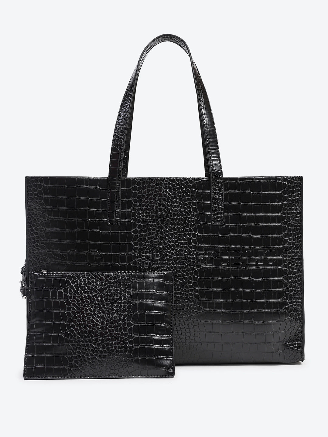 Black Textured Oversized Tote Bag - Global Republic