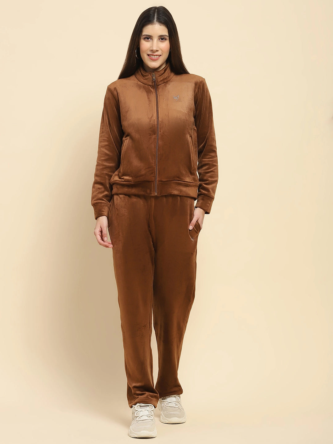 Brown Velvet Relaxed Winter Nightsuit - Global Republic