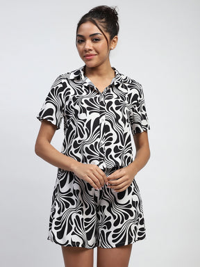 Black Rayon Abstract Print Nightsuit