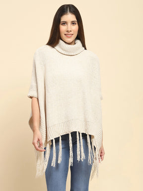 Beige Wool Blend Loose Poncho