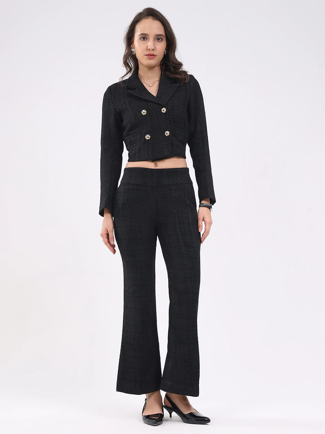 Black Wool Blend Co-ord Set - Global Republic
