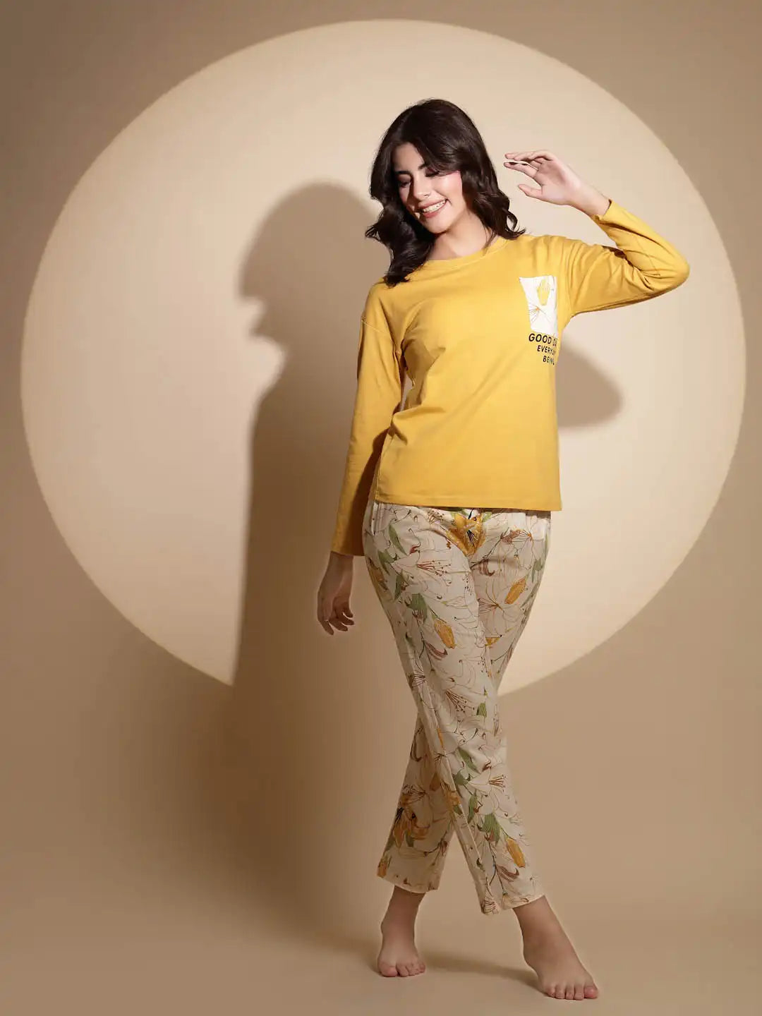 Yellow Hosiery Solid Top & Pyjama Night Suit Set - Global Republic