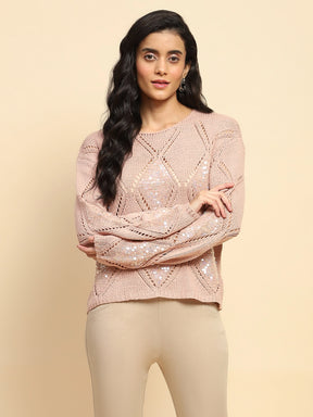 Dusty Pink Acrylic Relaxed Fit Pullover