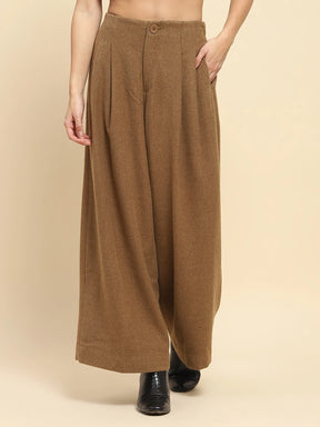 Brown Viscose Wide Leg Winter Trouser