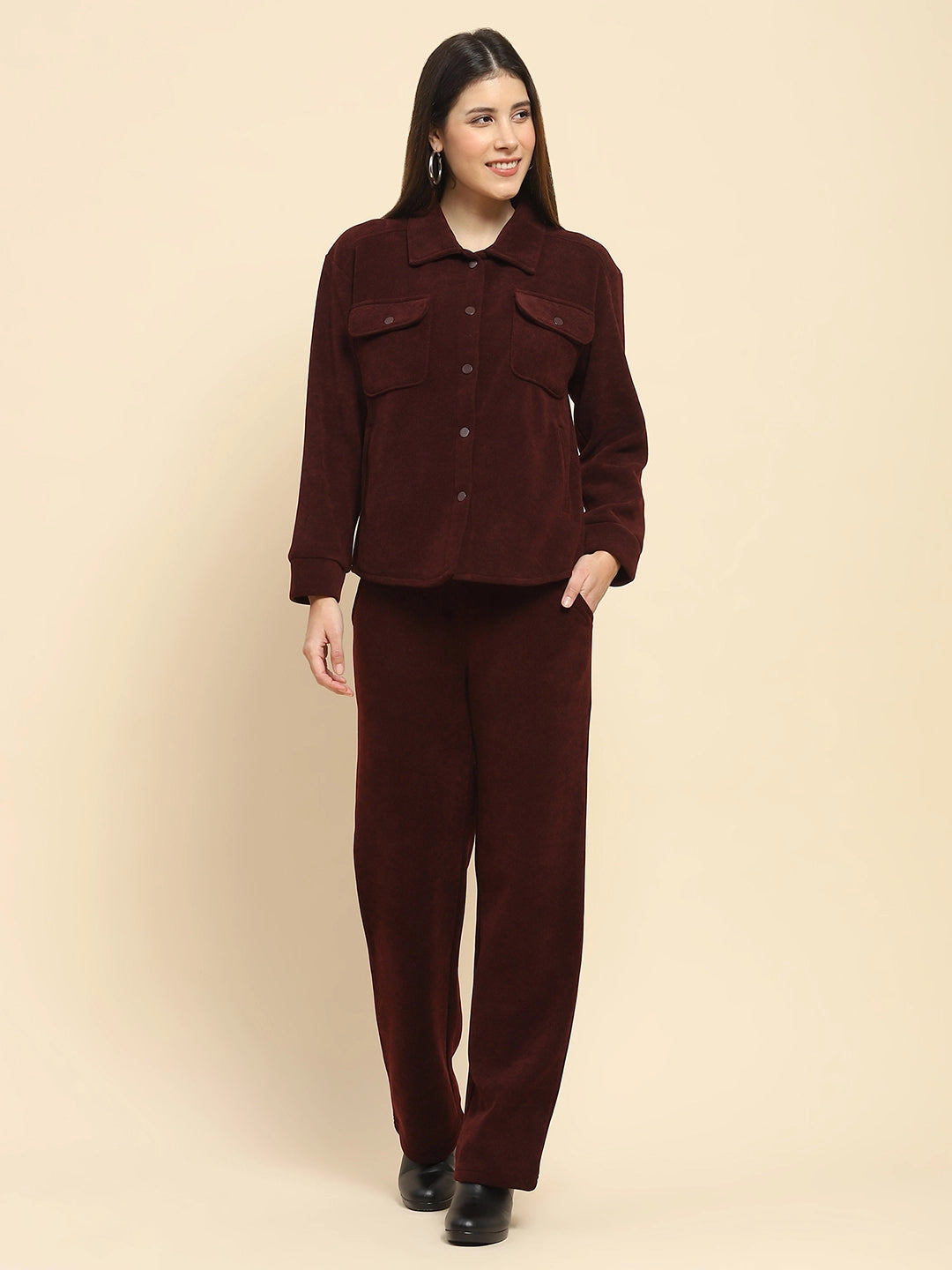 Wine Poly Blend Co-Ord Set