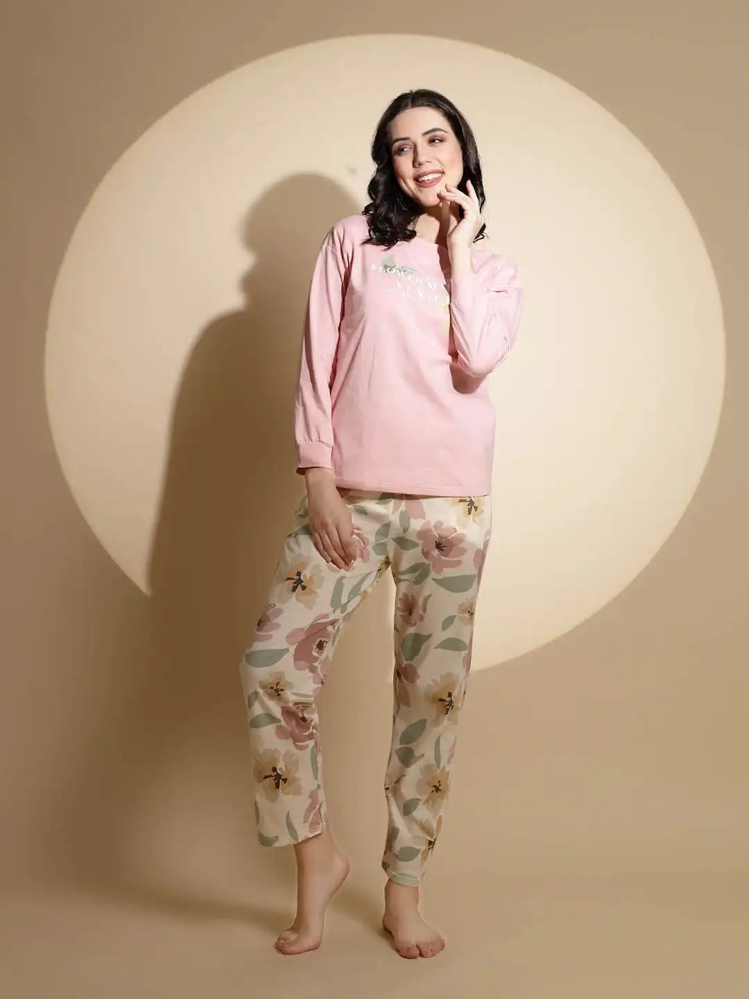 Pink Hosiery Printed Top & Pyjama Night Suit Set