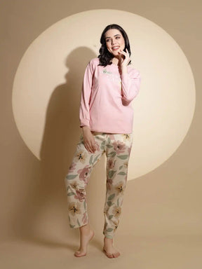 Pink Hosiery Printed Top & Pyjama Night Suit Set