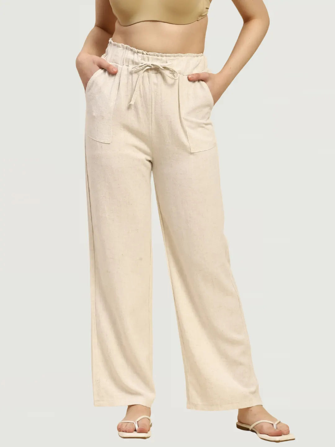 Natural Solid Cotton Linen Relaxed Lower