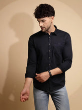 Blue Solid Full Sleeve Collared Neck Cotton Blend Shirt