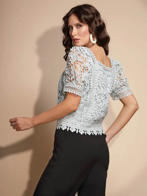 Blue Lace Square Neck Top