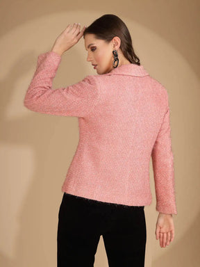 Women's Solid Collared Neck Pink Blazer