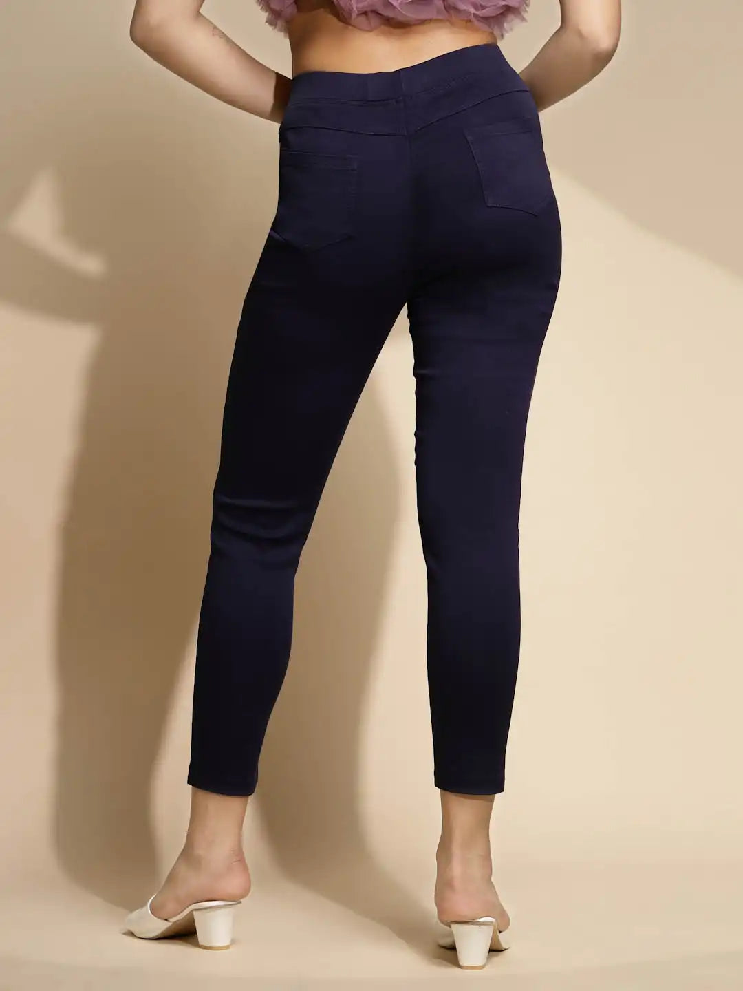 Women Navy Blue Mid-Rise Stretchable Jegging