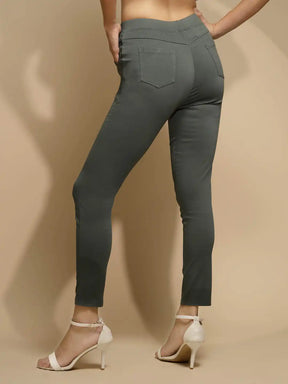 Women Olive Green Mid-Rise Full Length Stretchable Jegging