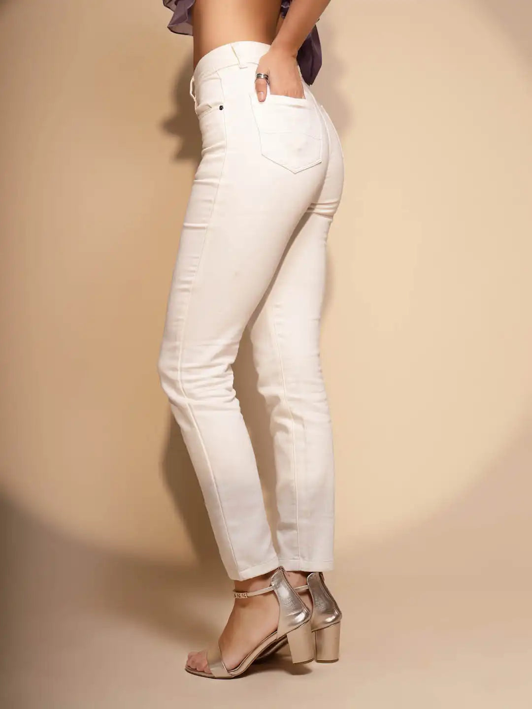 Women s Slim Fit Cotton Blend High Rise White Jeans