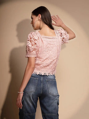 Blue Lace Square Neck Top