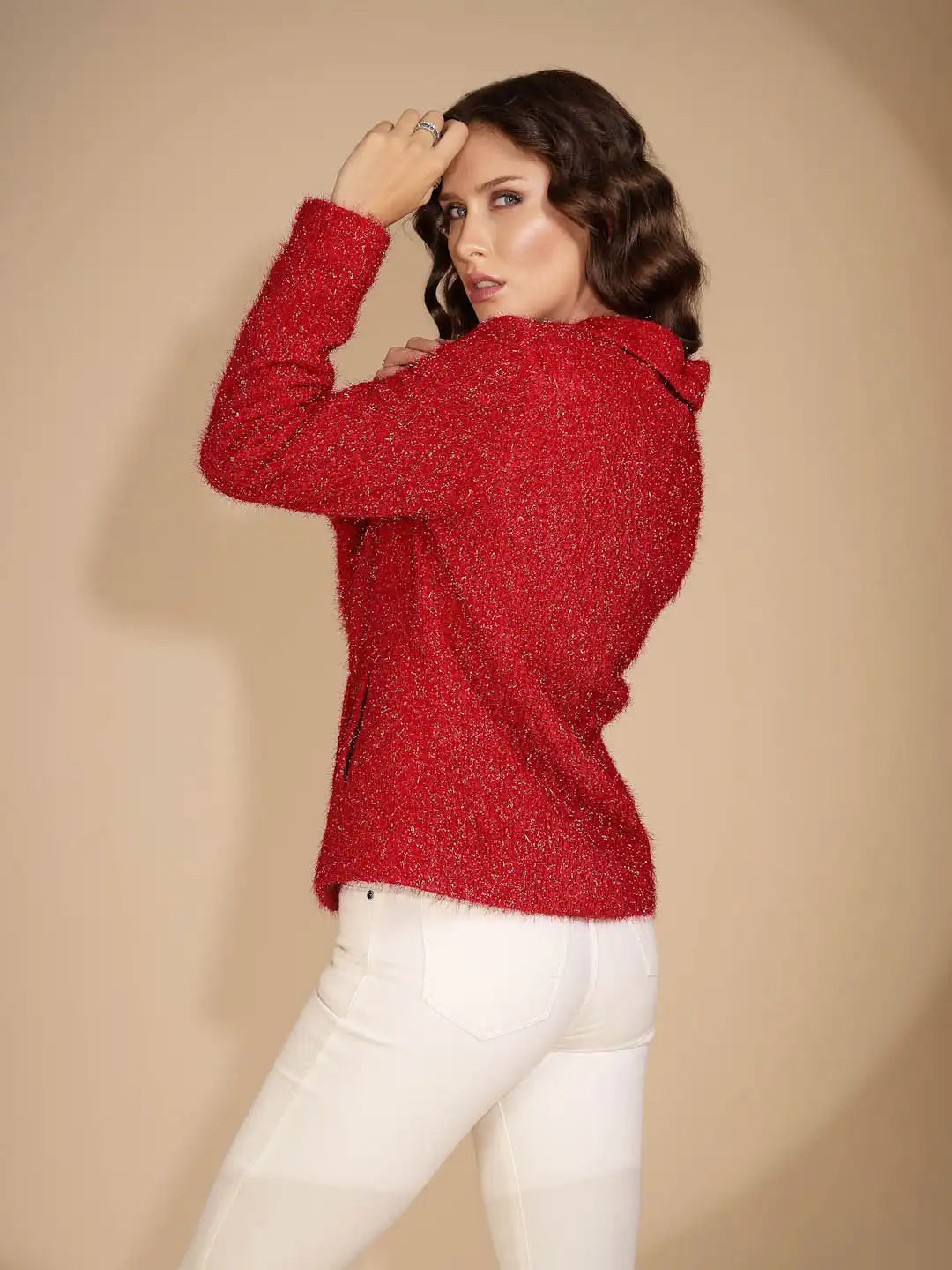 Women's Solid Collared Neck Red Blazer