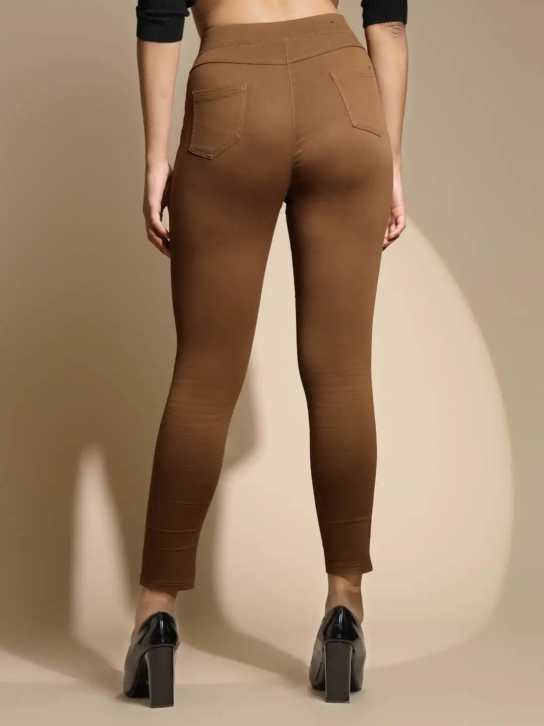 Women Brown Mid-Rise Slim Fit Stretchable Jegging