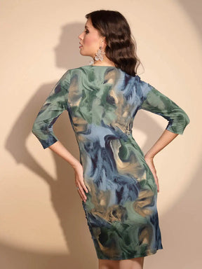 Women's Abstract Print V-Neck Multicolor Dress