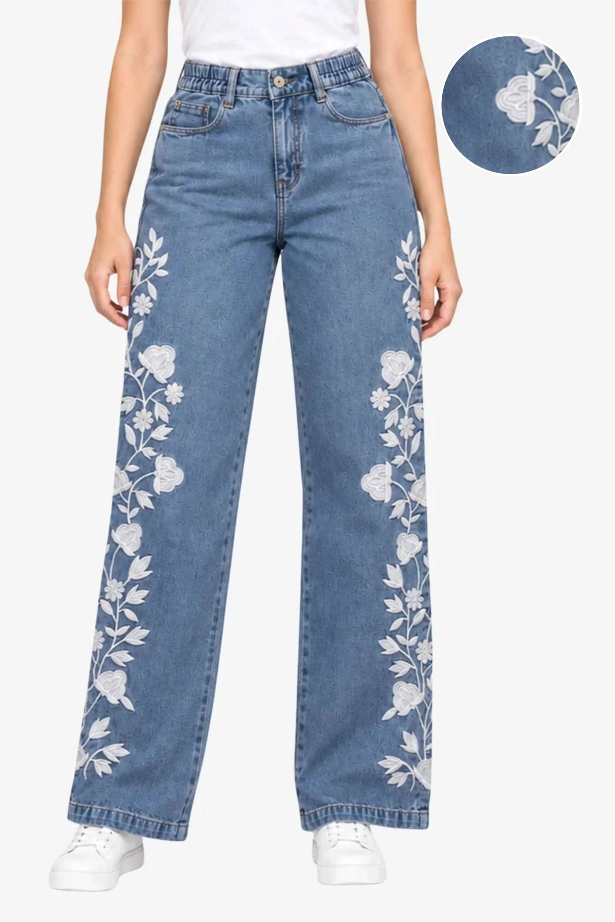 Light Blue Floral Embroidered Jeans